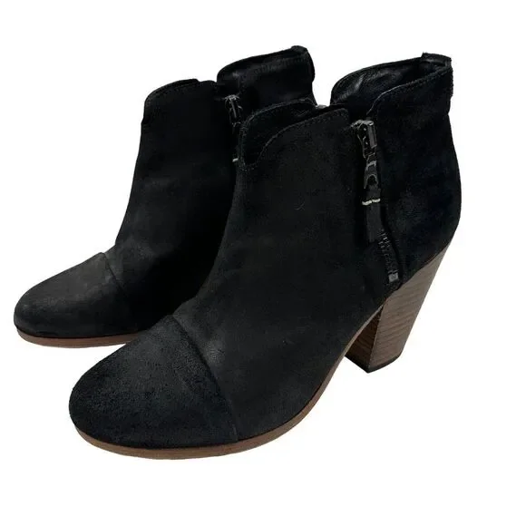 RAG & BONE NEW YORK Margot Black Leather Heeled Side Zip Ankle Booties 7.5/37.5 - Picture 1 of 13